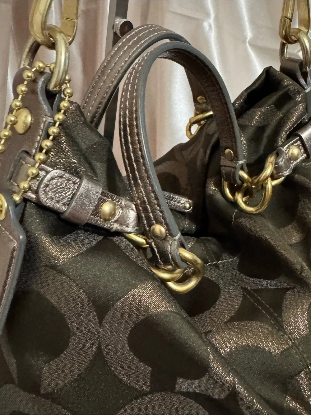 Coach Opt-Art Lurex Brooke Signature Jacquard Chain-Handle in Olive